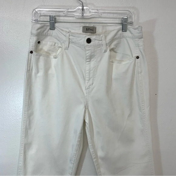 White Jeans Woman 31 High Rise Flare Pockets‎ Raw Hem 28” Stretch Boho Coastal - Picture 2 of 13